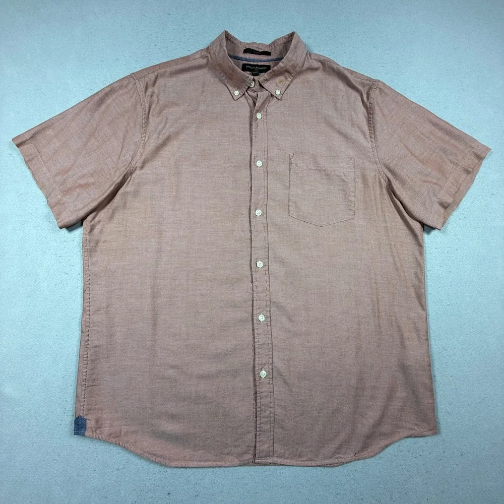 Banana Republic Mens XL Slim Fit Short Sleeve Button Down Shirt Dusty Rose Pink